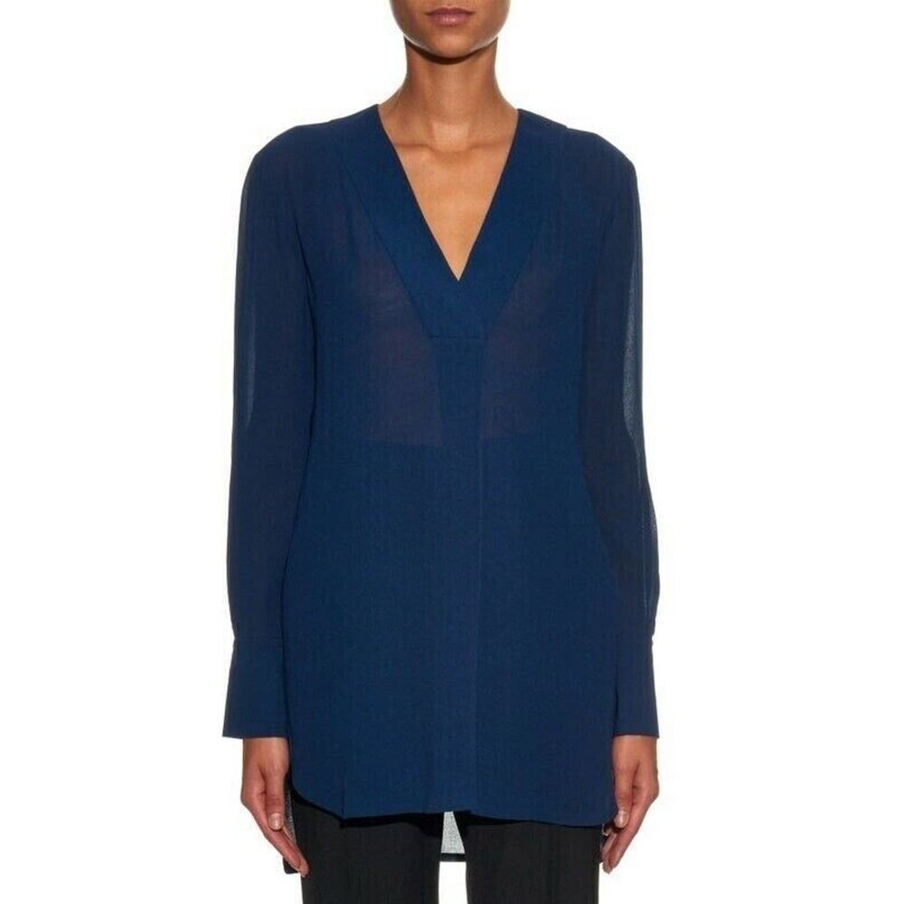 $346 VINCE V-neck Long Sleeve Crepe Blouse Tunic Top Semi Sheer 100% Rayon M